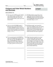 ordering whole numbers worksheet 5th grade