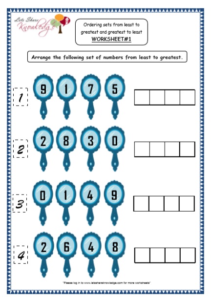 Kindergarten Ordering Numbers Printable Worksheets - Lets Share ...