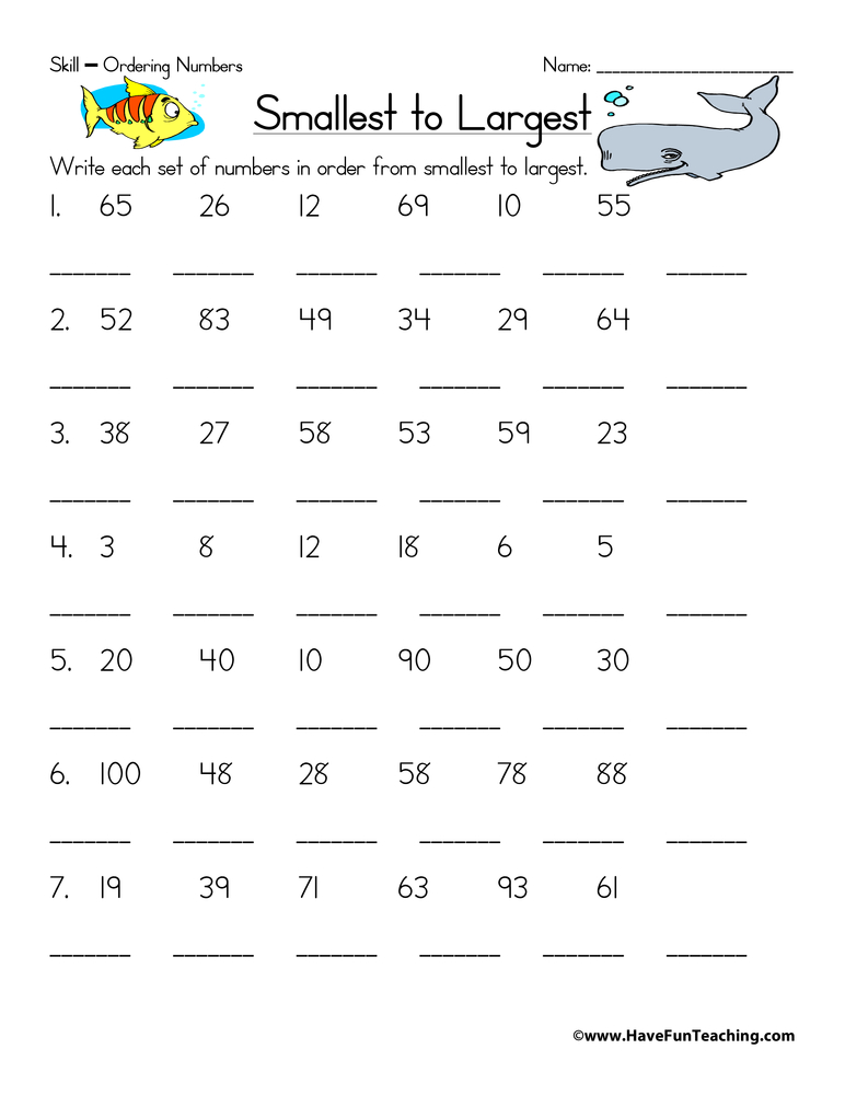 Ordering Numbers Worksheet  