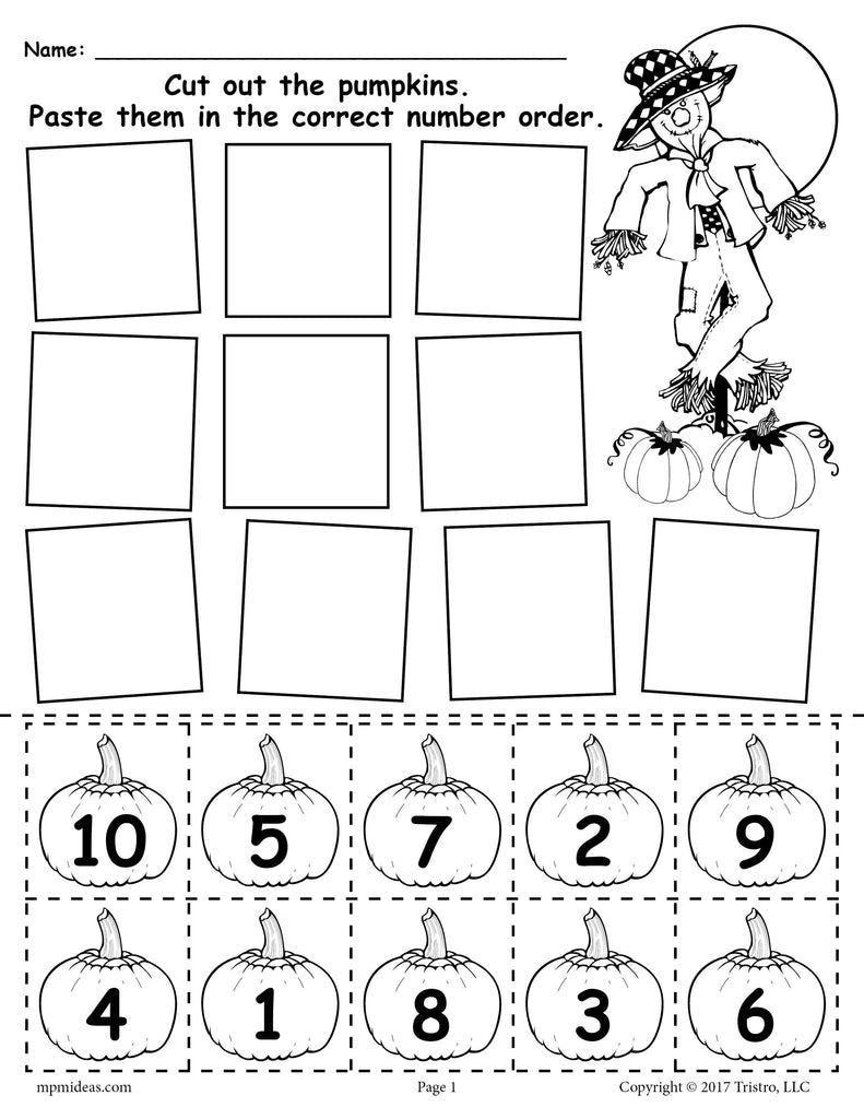 Printable Pumpkin Number Ordering Worksheet 1-10!