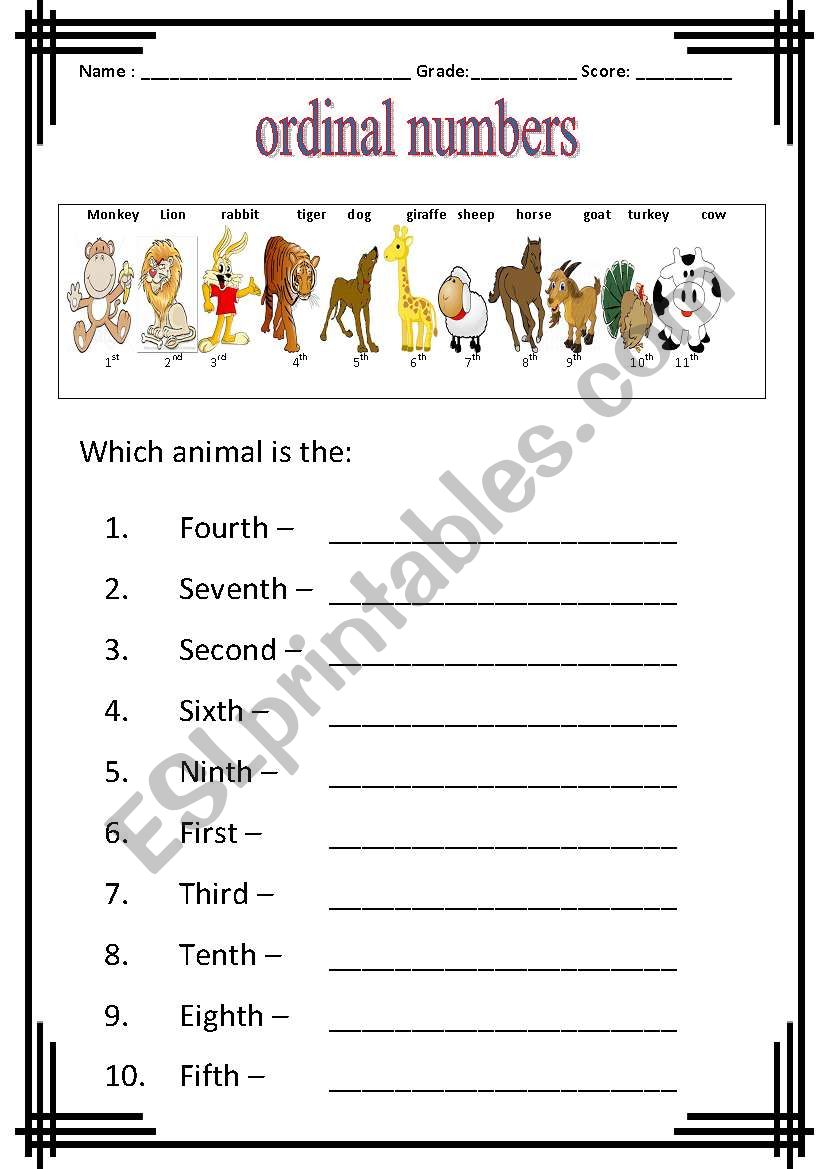 ordinal numbers worksheets for kindergarten and elementary - ESL ...