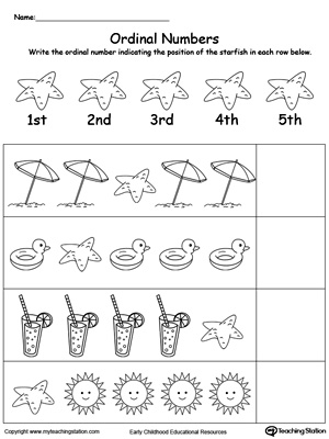 ordinal number worksheet for kindergarten