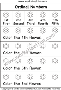 ordinal number worksheet for kindergarten