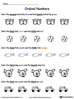 ordinal number worksheet for kindergarten