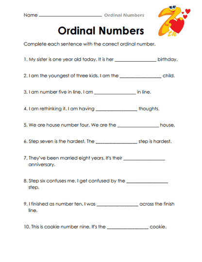 ordinal numbers worksheet for grade 1