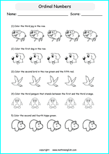 ordinal numbers worksheet for grade 1