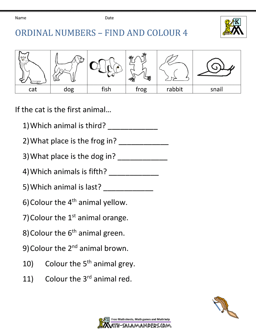 ordinal worksheet
