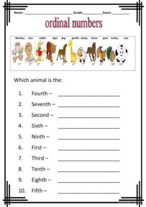 109 Ordinal numbers English ESL worksheets pdf &  doc