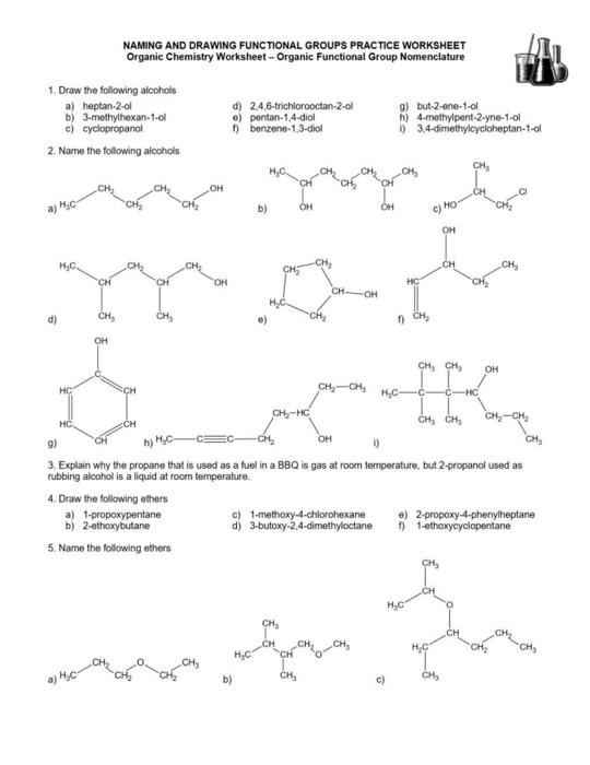 organic chemistry naming worksheet
