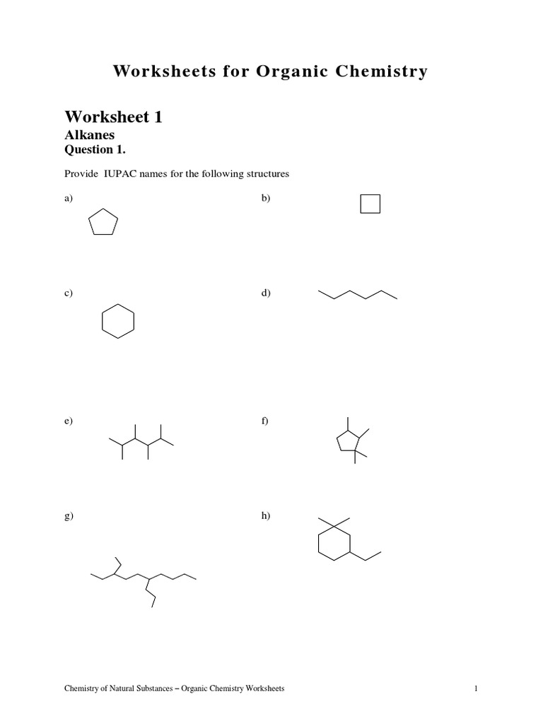 Worksheets For Organic Che Mistry Worksheet 1: Alkanes | Download ...