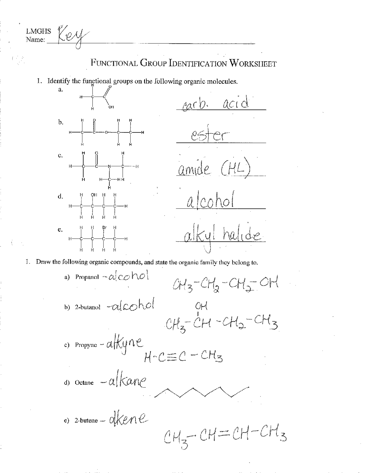 organic compounds worksheet