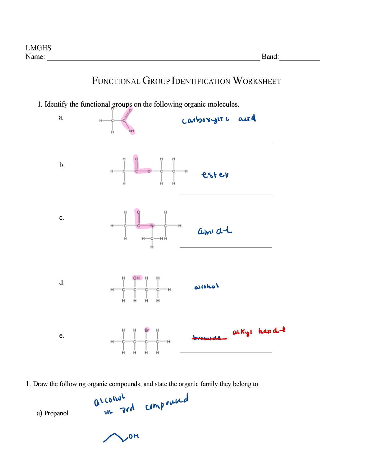 Functional group worksheet - LMGHS Name: - Studocu