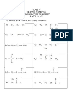 organic naming worksheet