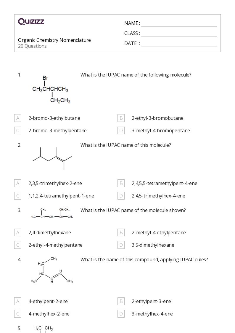 organic nomenclature worksheet