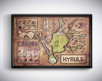 original legend of zelda map poster