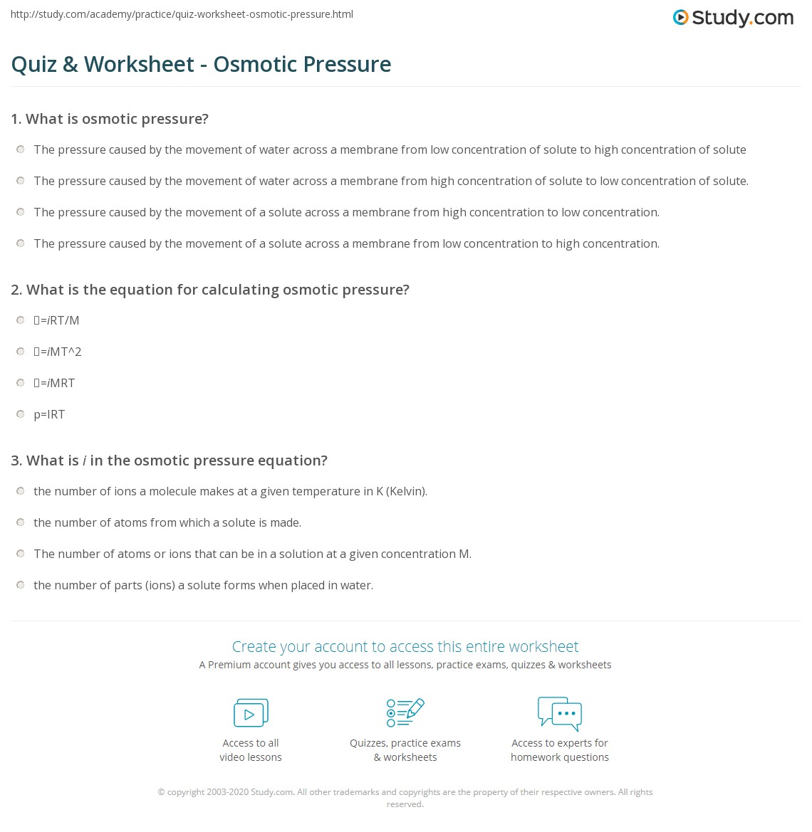 Quiz &  Worksheet - Osmotic Pressure | Study.com