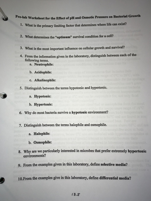 Solved Pro-lab Worksheet for the Effect of pH and Osmotic | Chegg.com