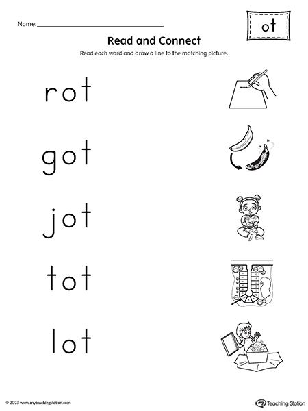OT Word Family Read and Match CVC Words to Pictures Worksheet ...