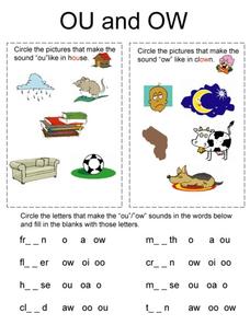 OU and OW Worksheet for Kindergarten - 2nd Grade | Lesson Planet