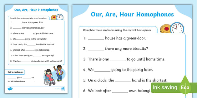 our and are worksheet