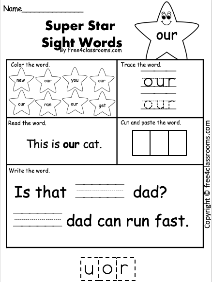 our and are worksheet
