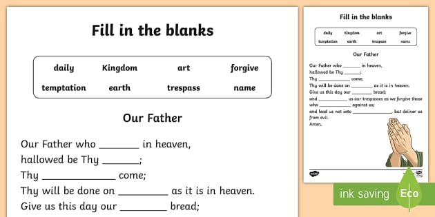 Our Father Fill in the blanks Worksheet / Worksheet - Twinkl