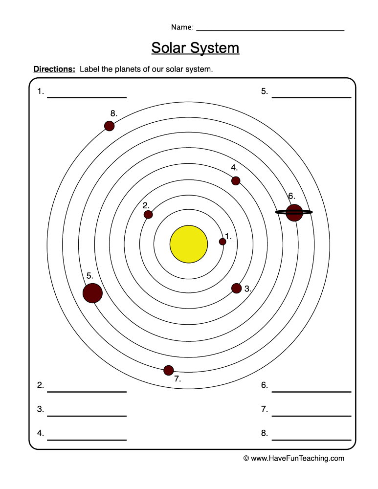 our solar system worksheet