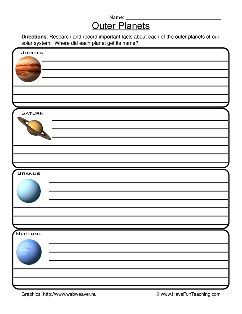 outer planets worksheet
