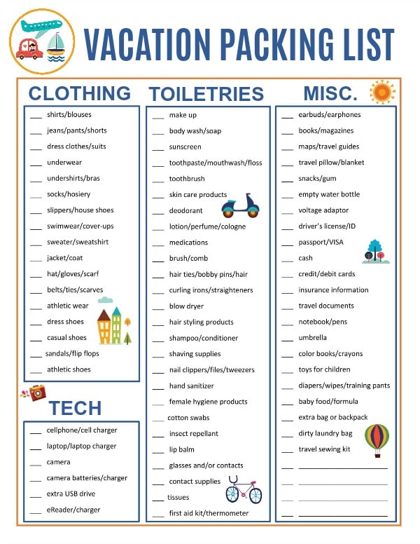 overseas packing list printable