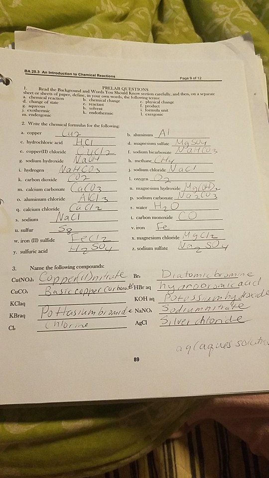 Solved BA 25.3 An Introduction to Chemical Reactions Page 9 ...