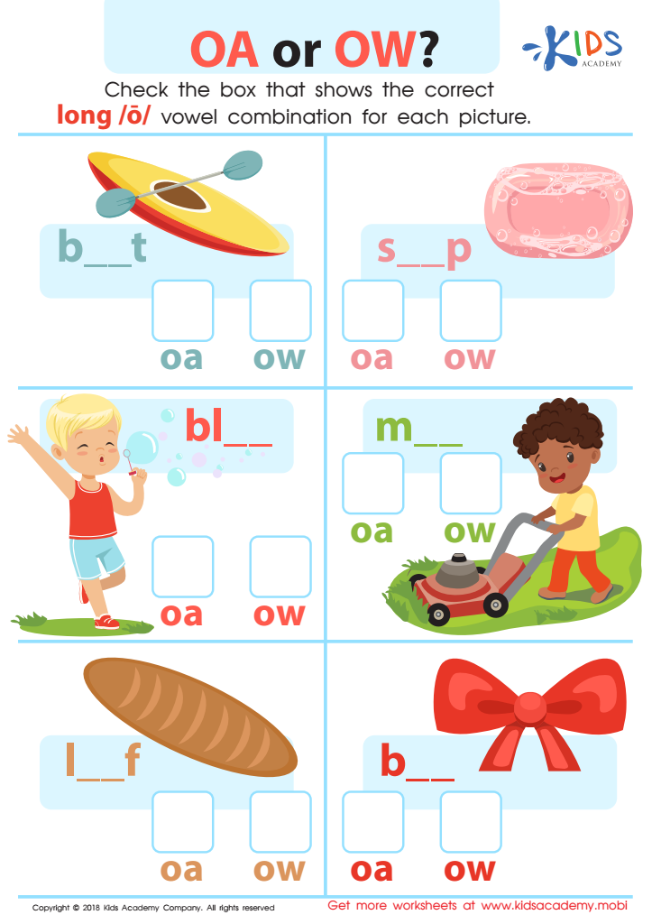 Reading: OA or OW Worksheet for kids