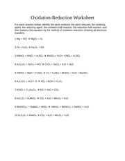 oxidation and reduction worksheet