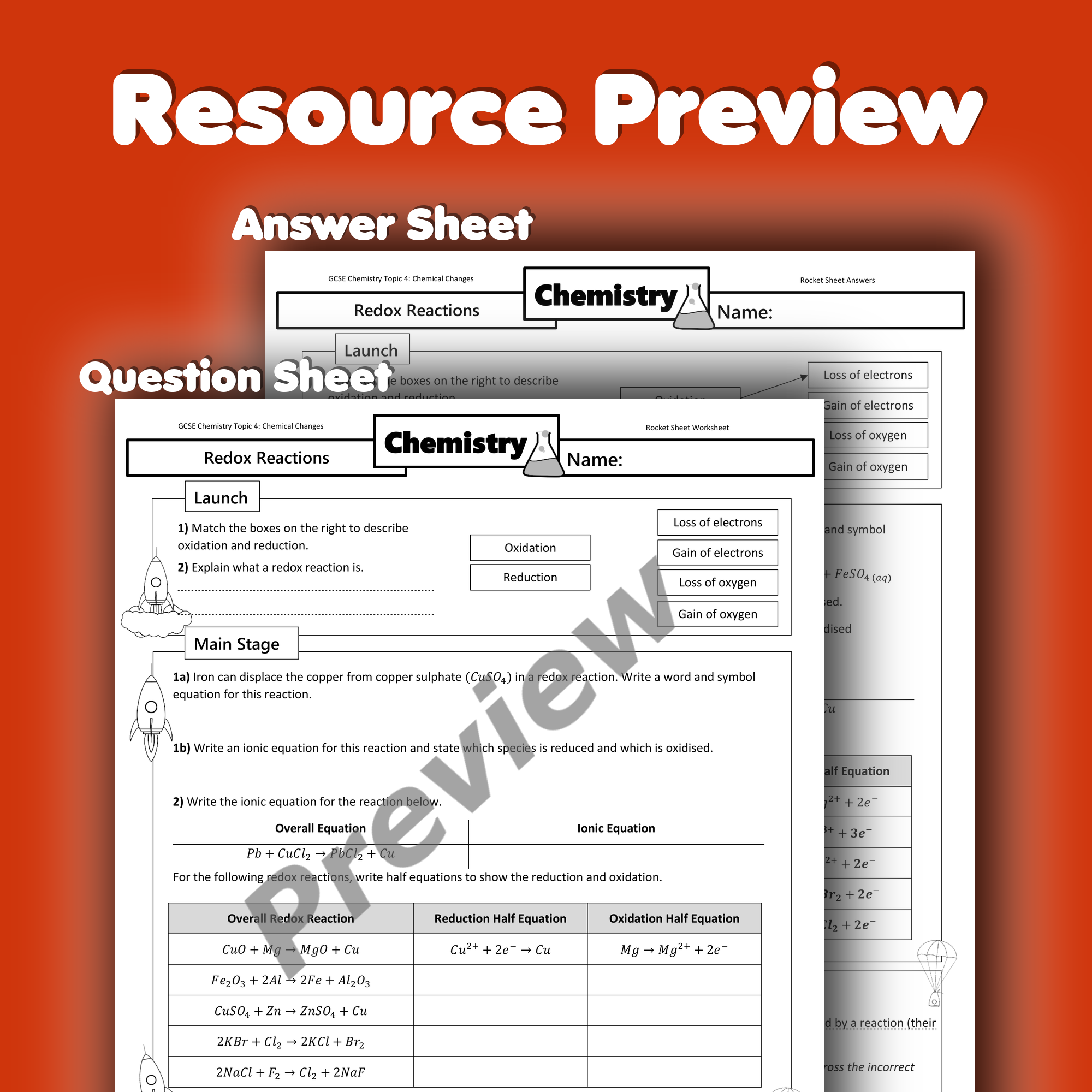 Redox Reactions Home Learning Worksheet GCSE - rocketsheets.co.uk