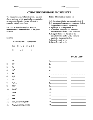 Oxidation Numbers Worksheet - Fill and Sign Printable Template Online