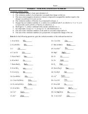 oxidation numbers worksheet