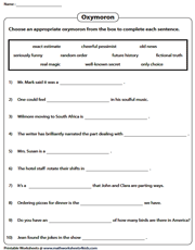 Oxymoron Worksheets