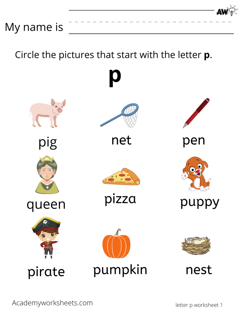 Learn the Letter P p - learning letters - Academy Worksheets