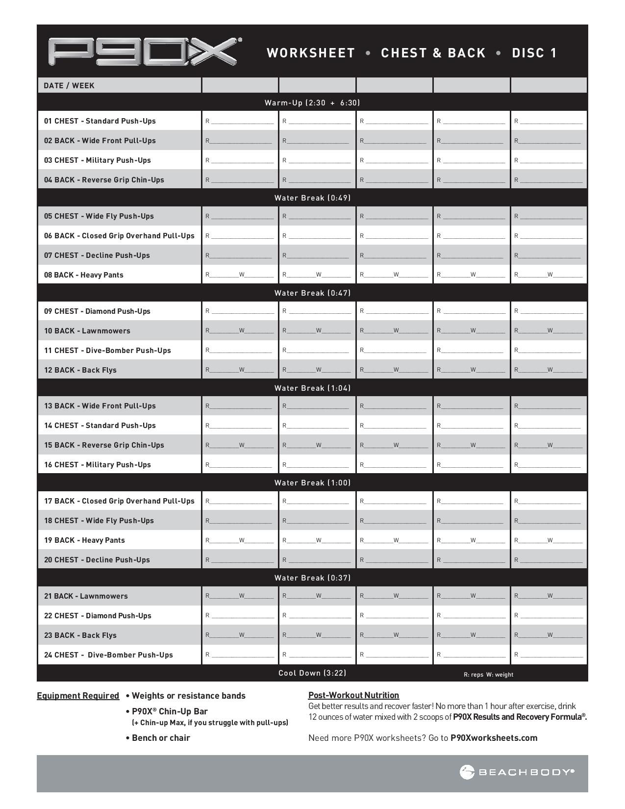 p90x chest and back worksheet