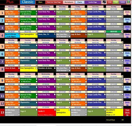 Excel Workout Tool for P90X PLUS