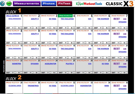 Excel Workout Tool for P90X3