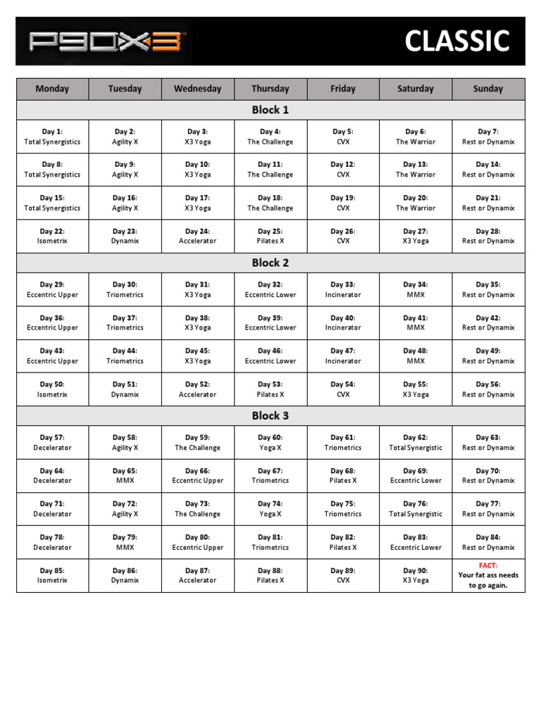 P90X3 Classic Schedule PDF | PDF