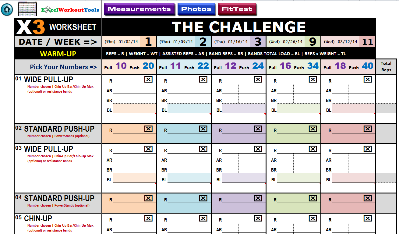 Excel Workout Tool for P90X3