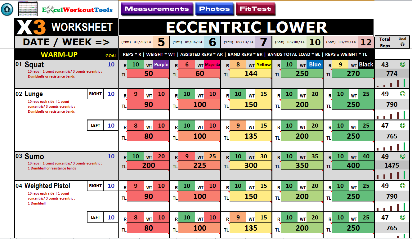 Excel Workout Tool for P90X3 Worksheets Library