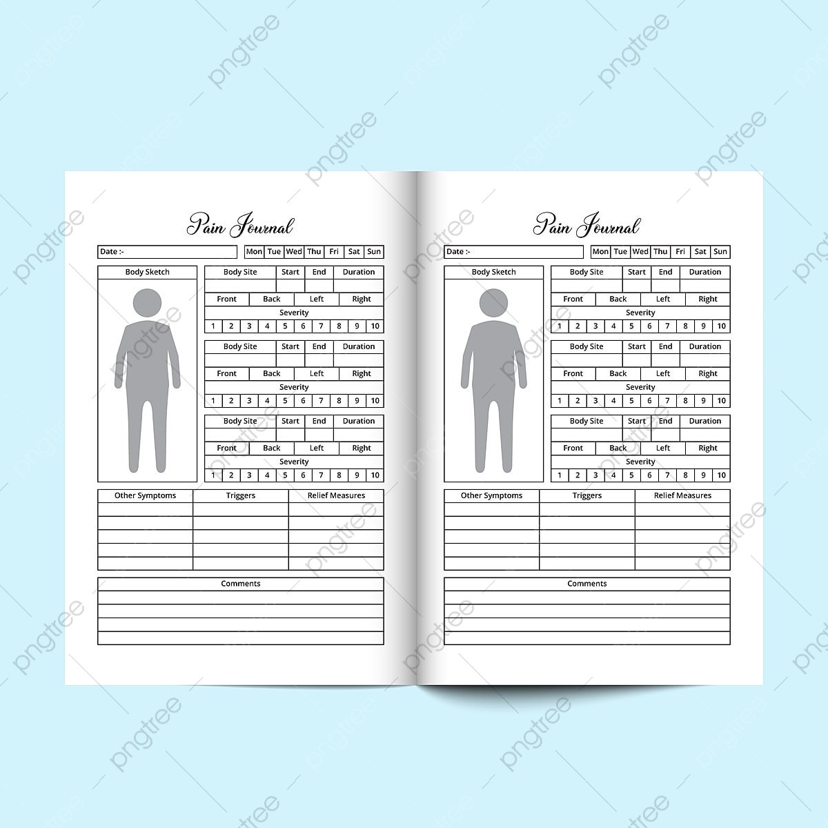 Pain Tracker Notebook Interior Human Body And Other Symptoms ...
