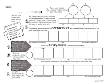 High School Art Worksheets Beginner Acrylic Painting Color Theory Project |  Inside Out Art Teacher