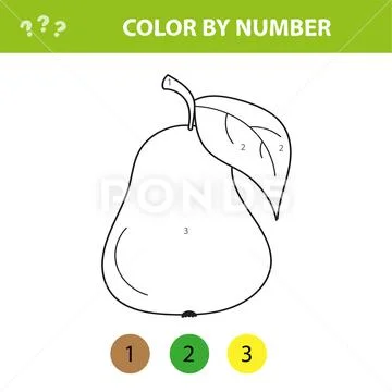 Pear - painting page, color by numbers. Worksheet for education ...