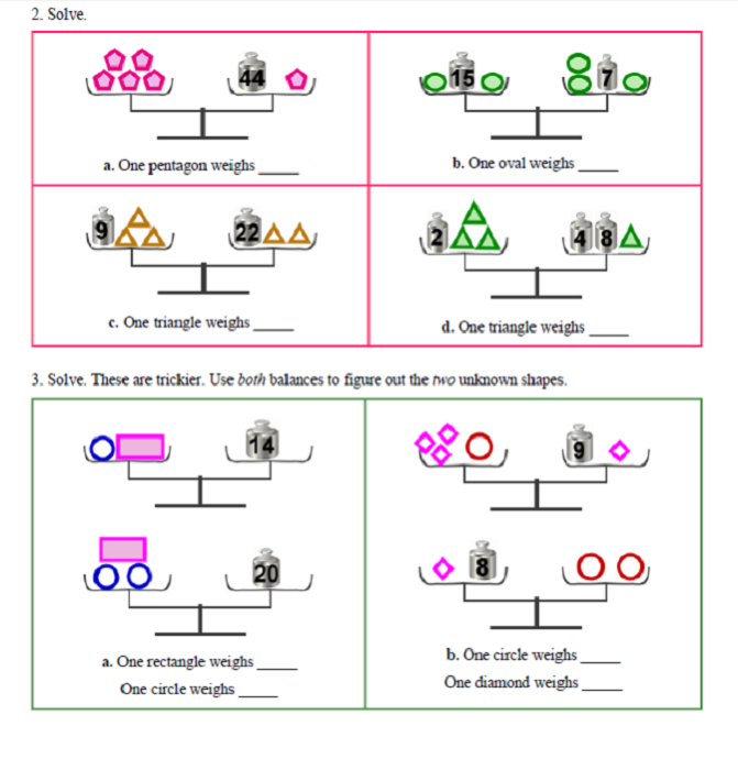 pan balance worksheet for 5th grade