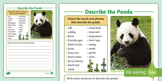 Describe the Panda Writing Worksheet,panda (teacher made)