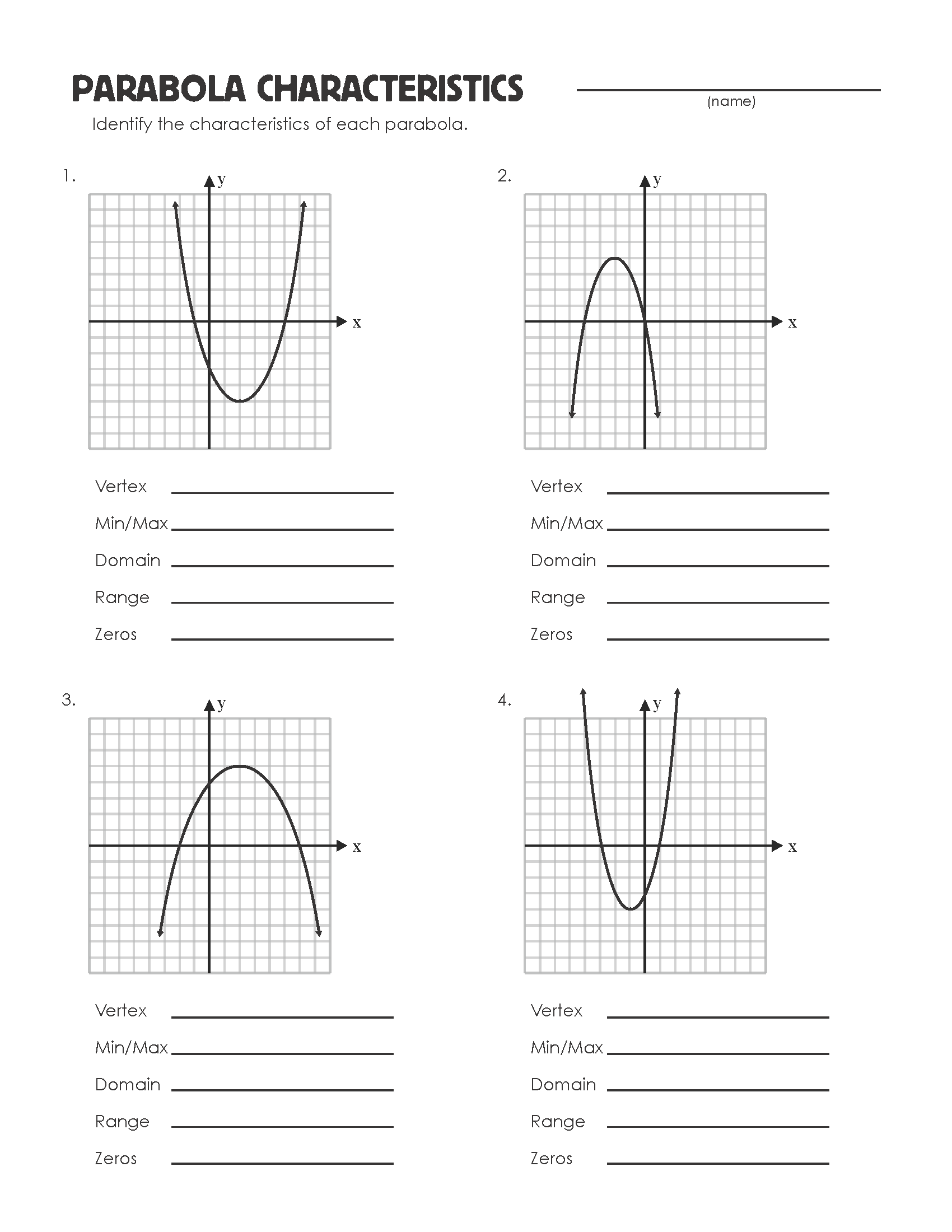 Parabola Review Worksheet | mrmillermath