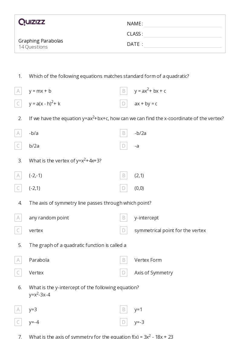 50+ graphing parabolas worksheets for 10th Class on Quizizz | Free ...
